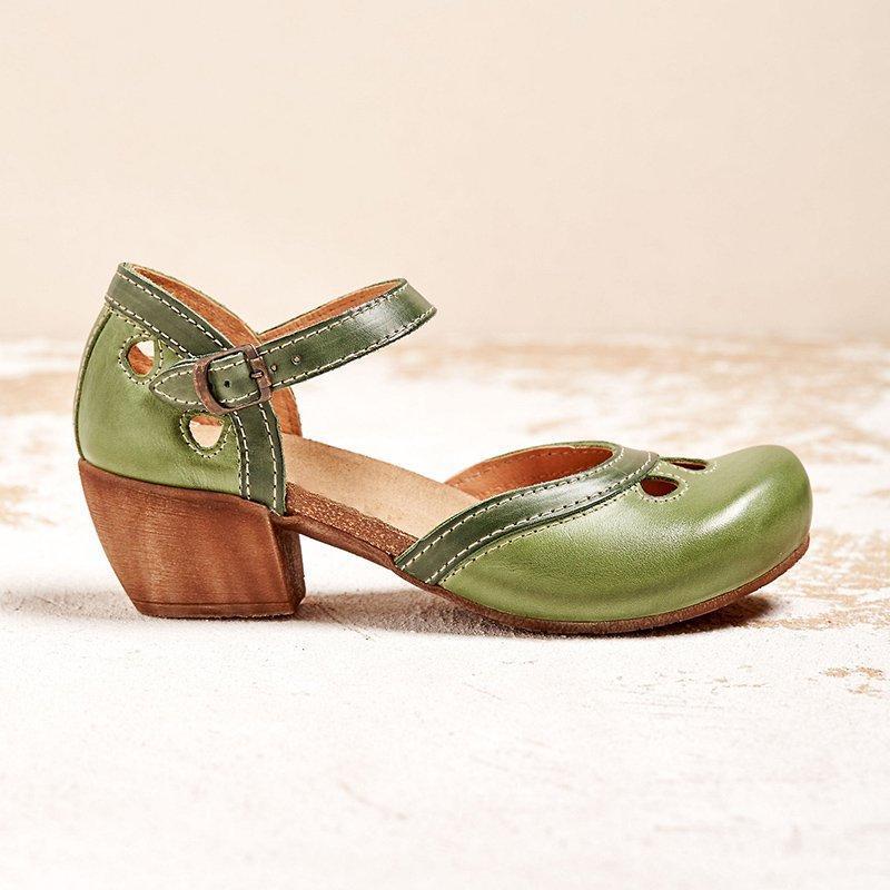 Round Toe Ankle Strap Block Heel Mary Jane Pumps