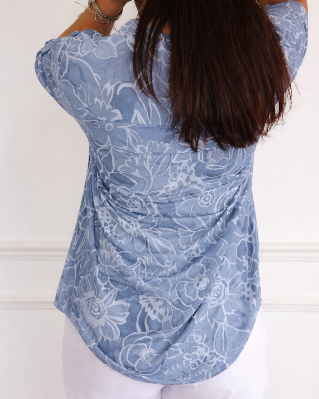 Floral Print Sequin Pocket Half Sleeve Blouse