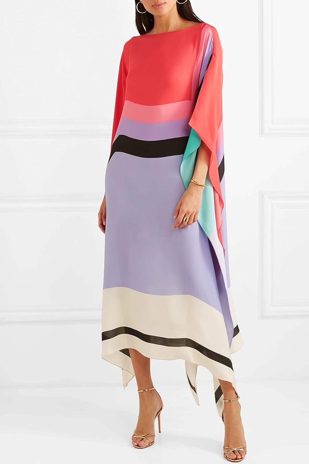 Boat Neck Batwing Sleeve Kaftan Maxi Dress 11
