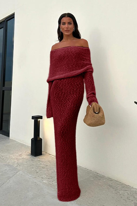 Backless Edition Knit OffShoulder Maxi Sweater Dress