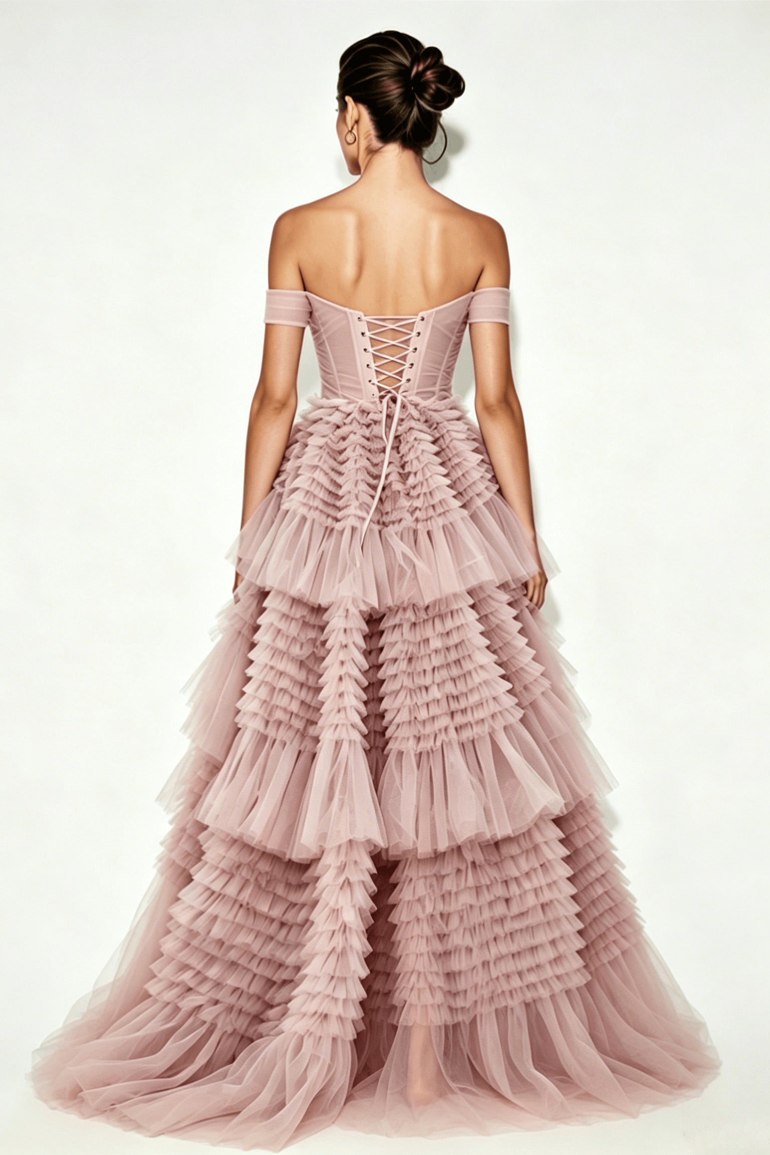Pink Layered Tulle Prom Dress