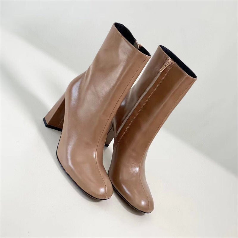Classic Elegant Ankle Boots with 100% Sheepskin Lining High Heel Side Zipper Boots