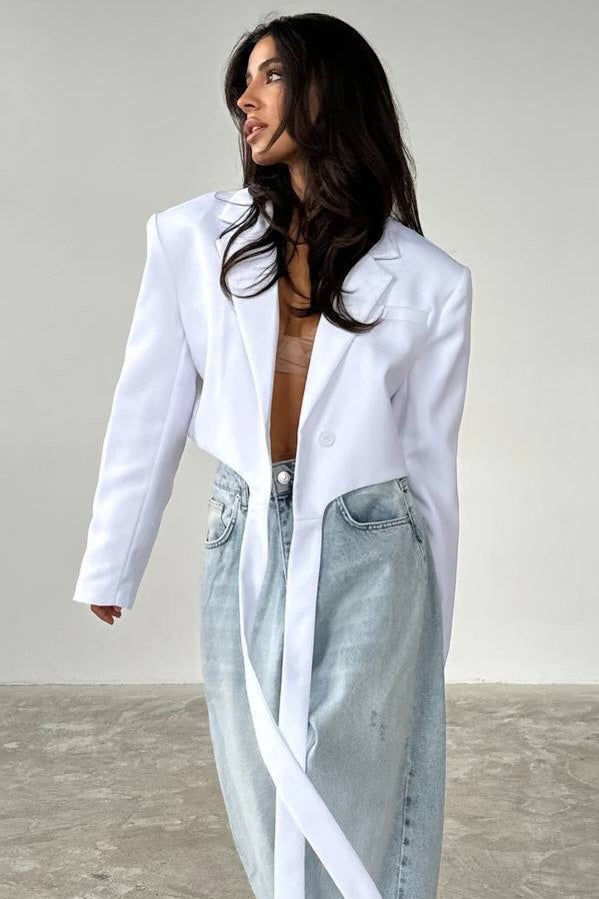 Tie Neck Solid Color Blazer