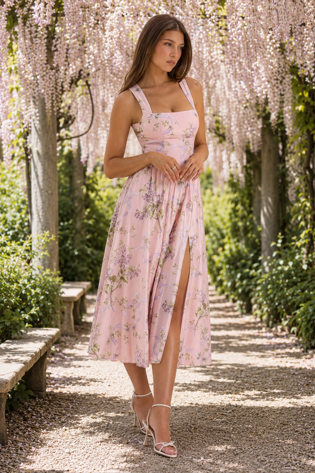 Printed Halter Slim Split Slip Dress