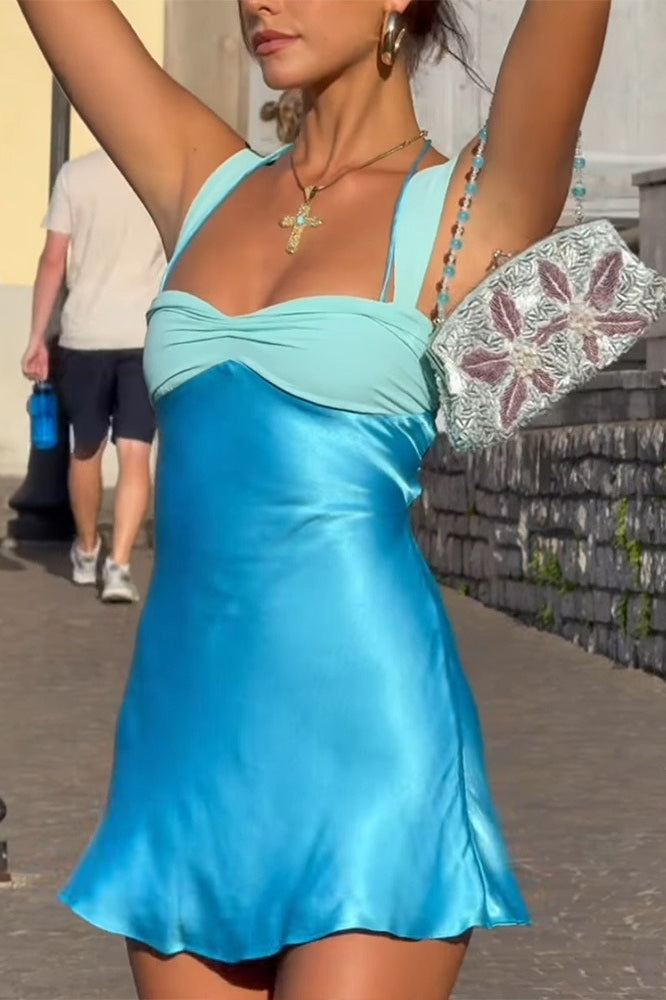Satin V-Neck Sleeveless Backless Bodycon Mini Dress - View 2