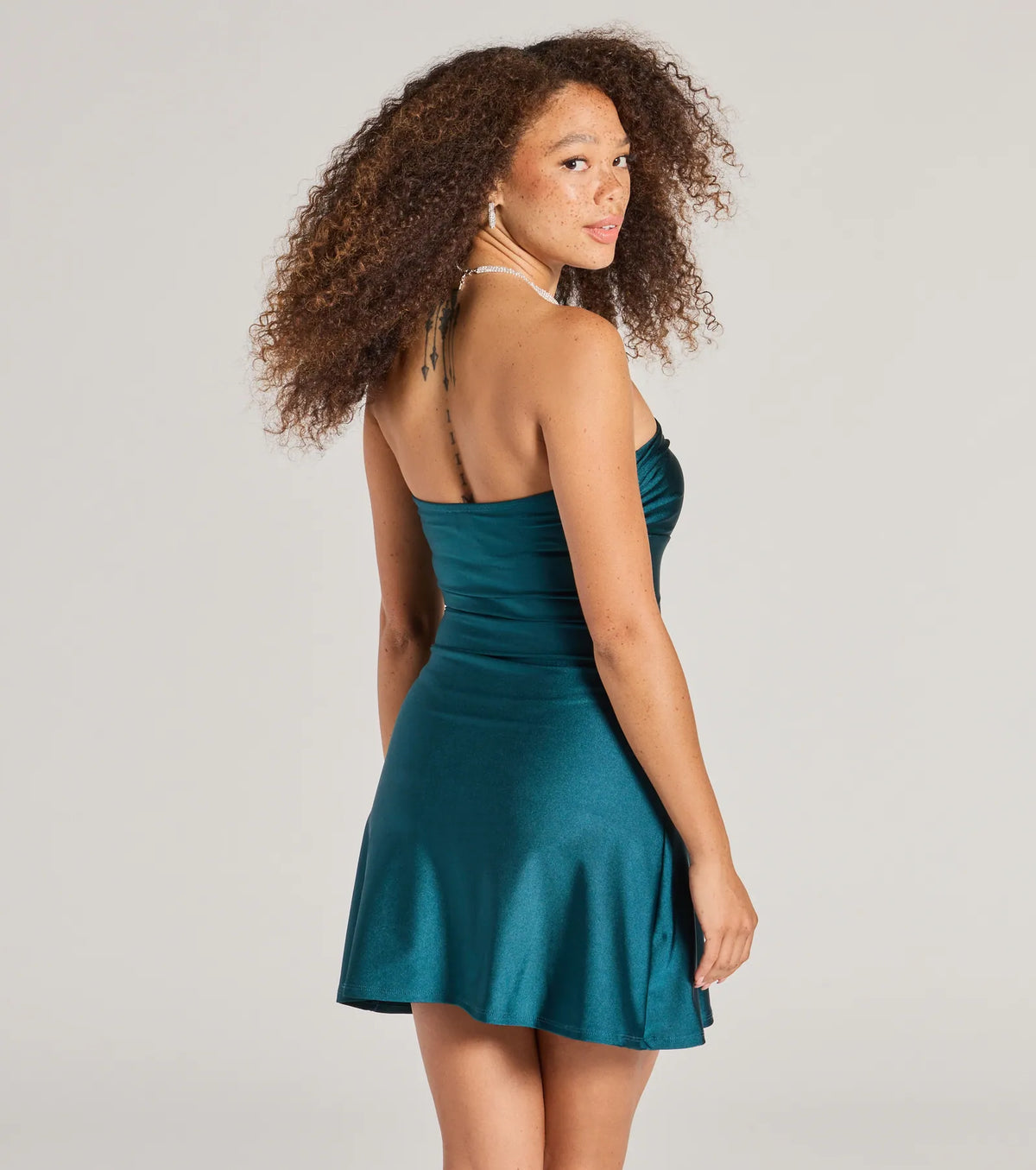 Satin Strapless Ruched Bust A-Line Mini Dress 7