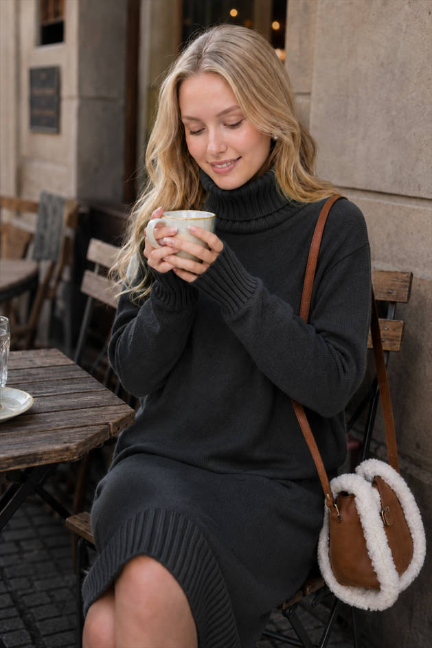Loose Turtleneck Sweater Dress