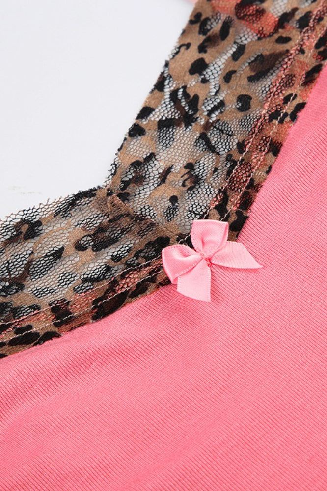 Leopard Floral Print Crop Halter Cami Top