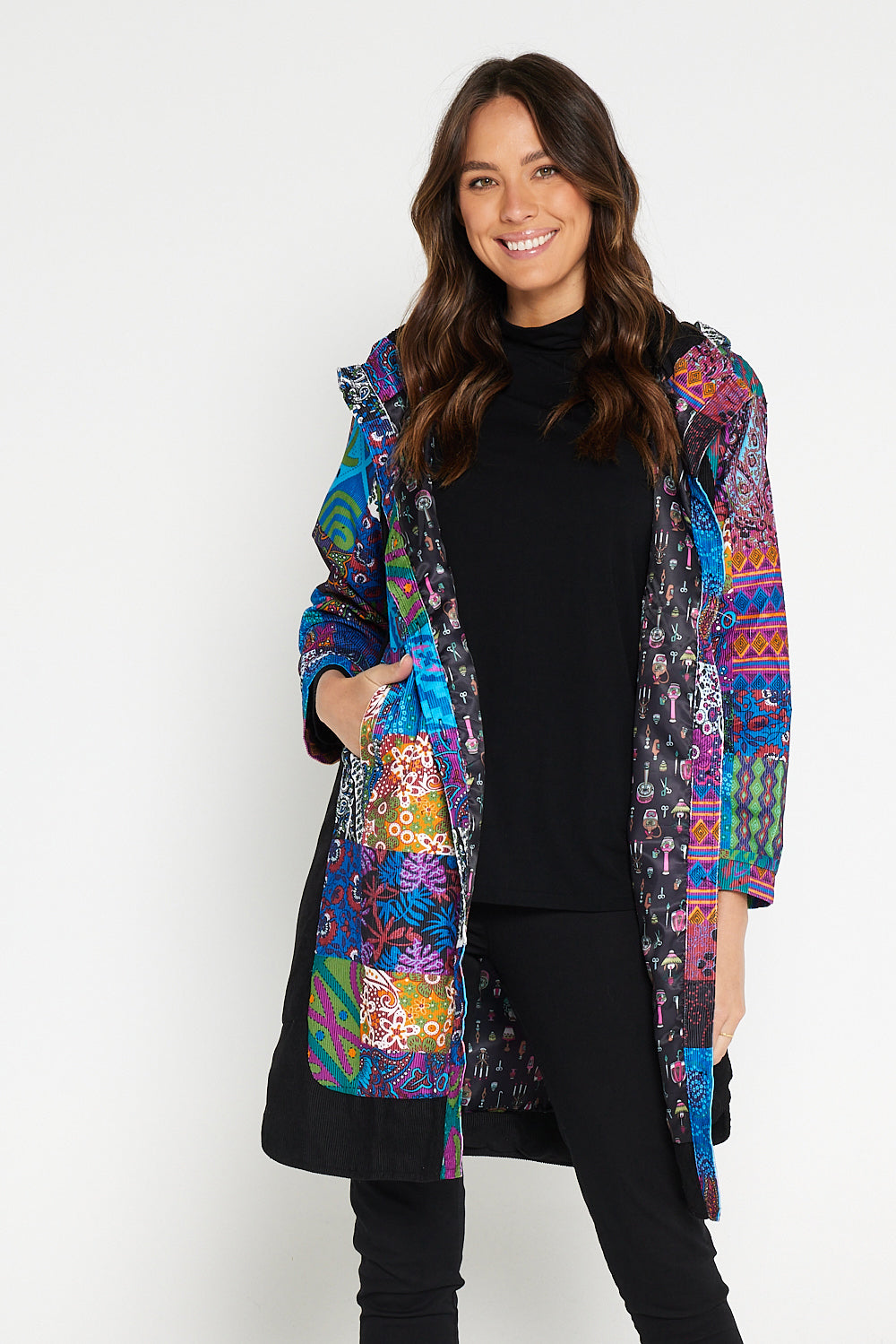 Bicheno Corduroy Coat - Blue Patchwork