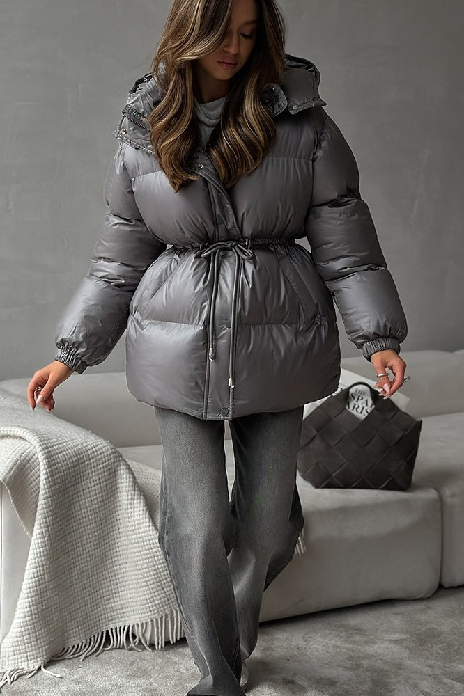 Drawstring Hooded Puffer Coat