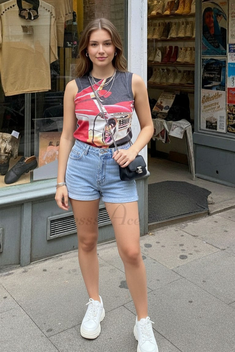 Printed Car Stylish Tank Top