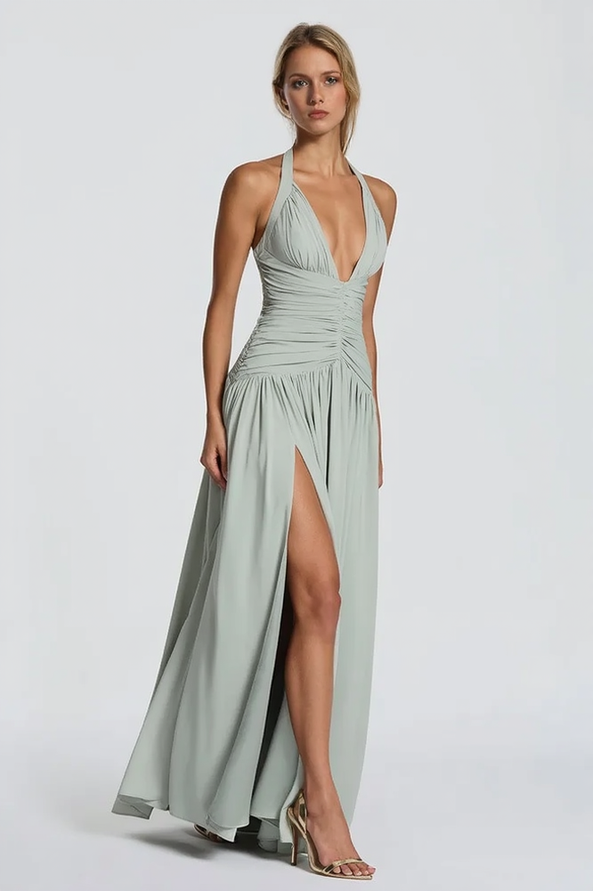 Halter Backless Slit Bodycon Party Dress
