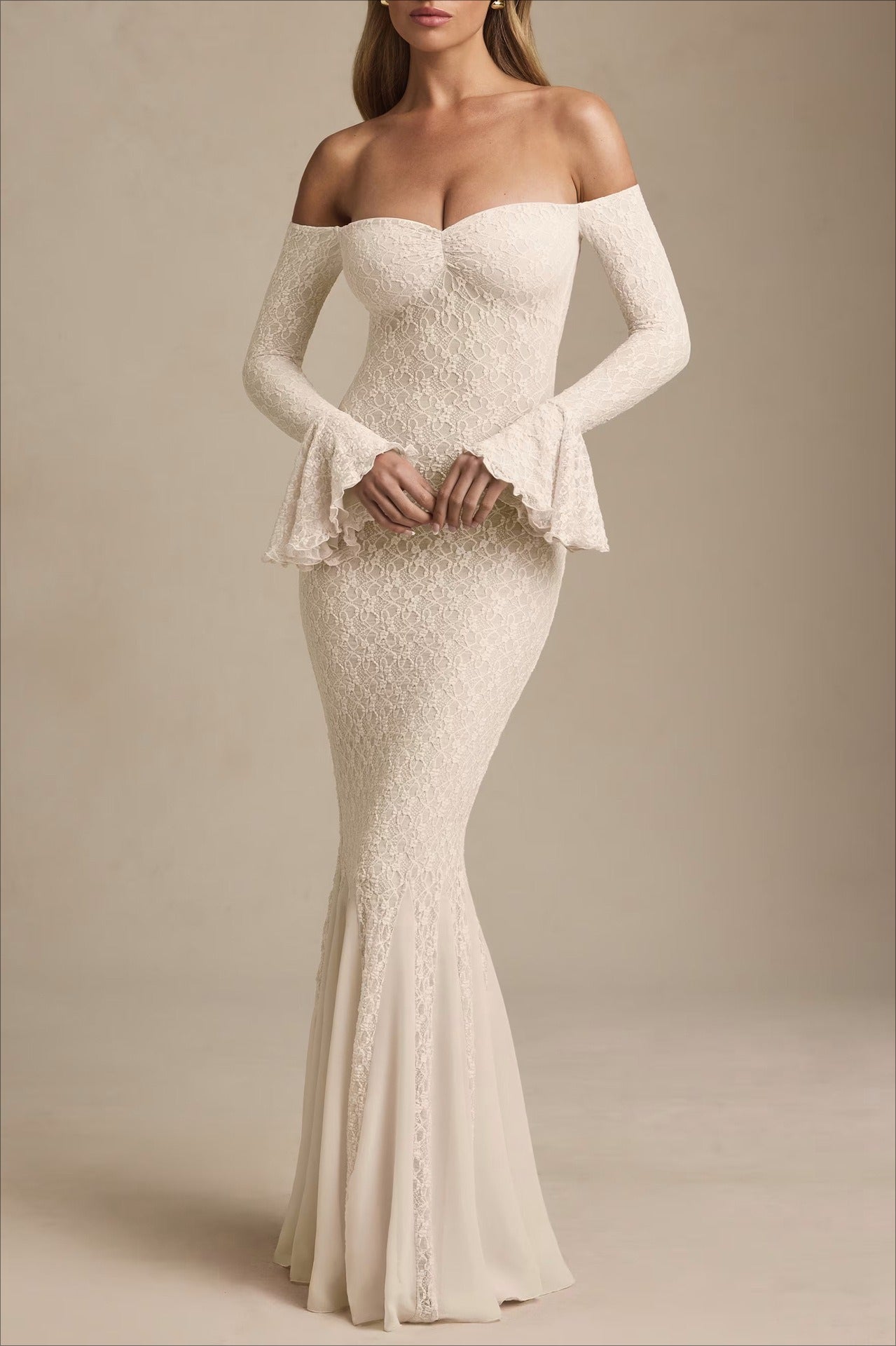Sequin Off Shoulder Long Sleeve Mermaid Maxi Dress
