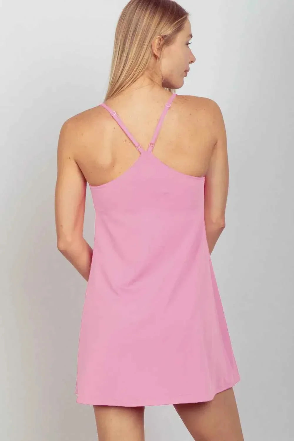 Spaghetti Strap Scoop Neck Active Tennis Mini Dress with Pocket Shorts 2