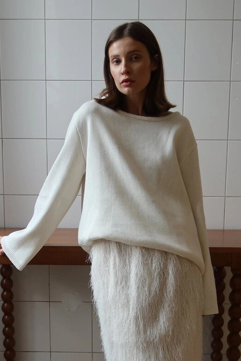 Backless U Neck Loose Knit Sweater