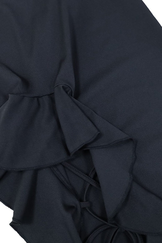 Black Ruffle Trim Slit Bodycon Skirt