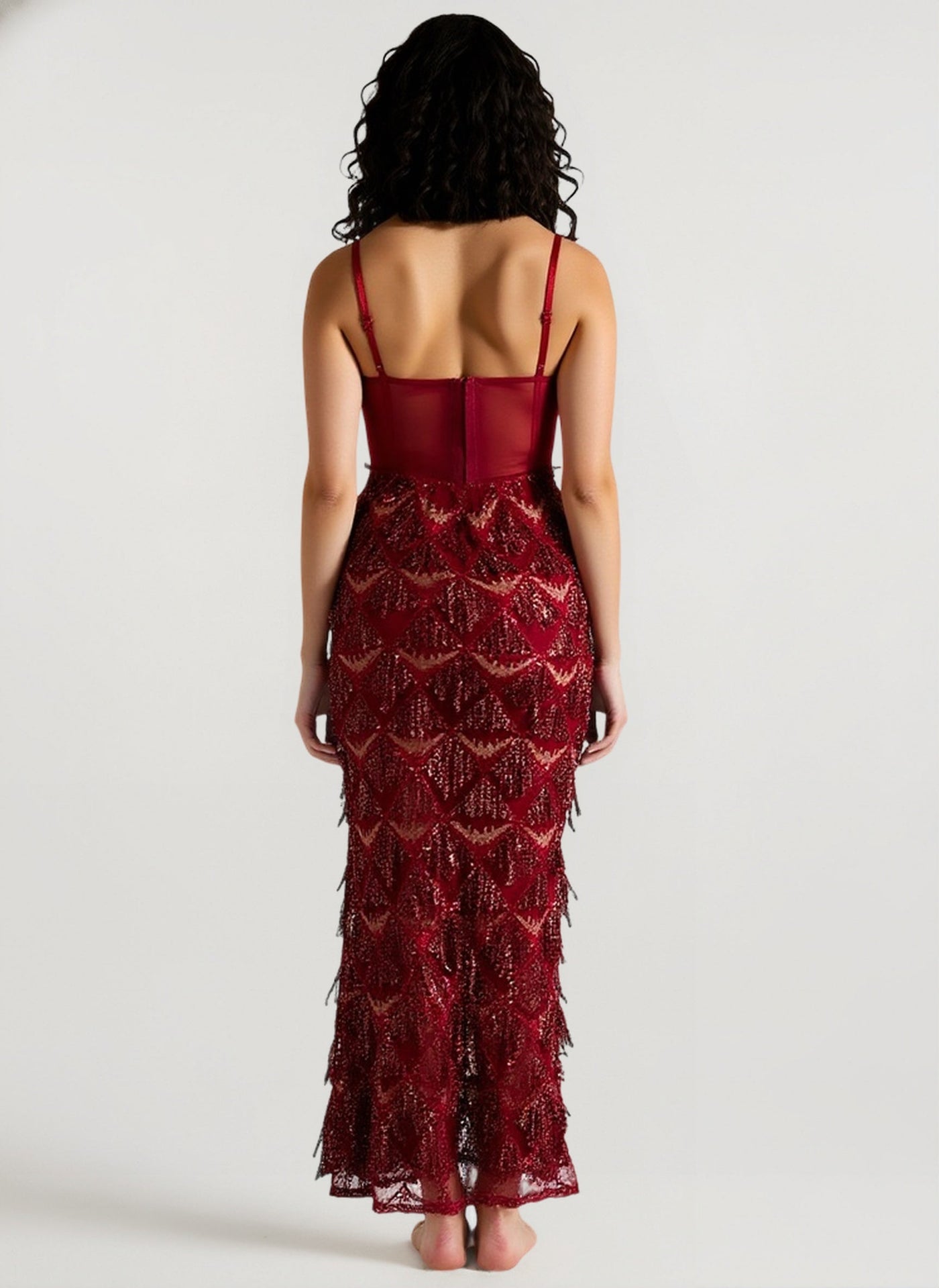 Elegant Spaghetti Strap A-Line Bodycon Maxi Sequin Dress
