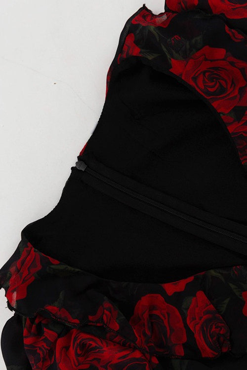 V Neck Long Sleeve A Line Floral Dress