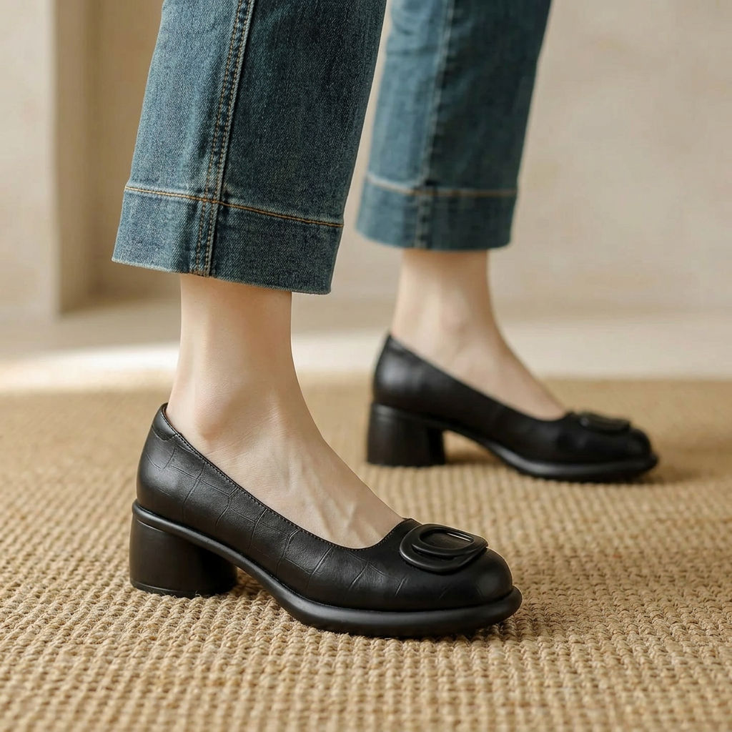 Round Toe Slip On Block Heel Loafers