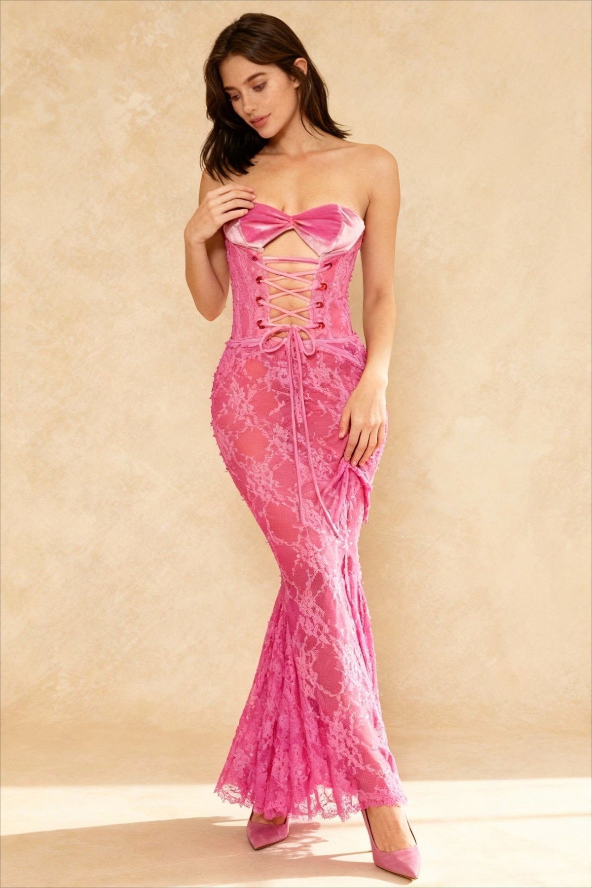 Lace Up Backless Bodycon Maxi Dress - View 6