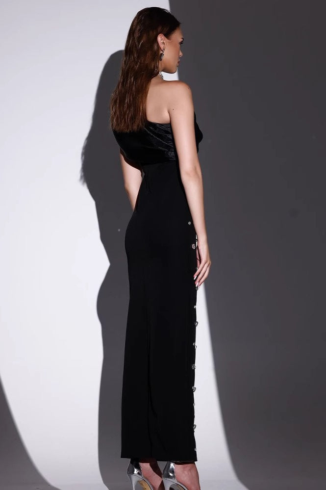 One Shoulder Rhinestone Bodycon Maxi Formal Dress