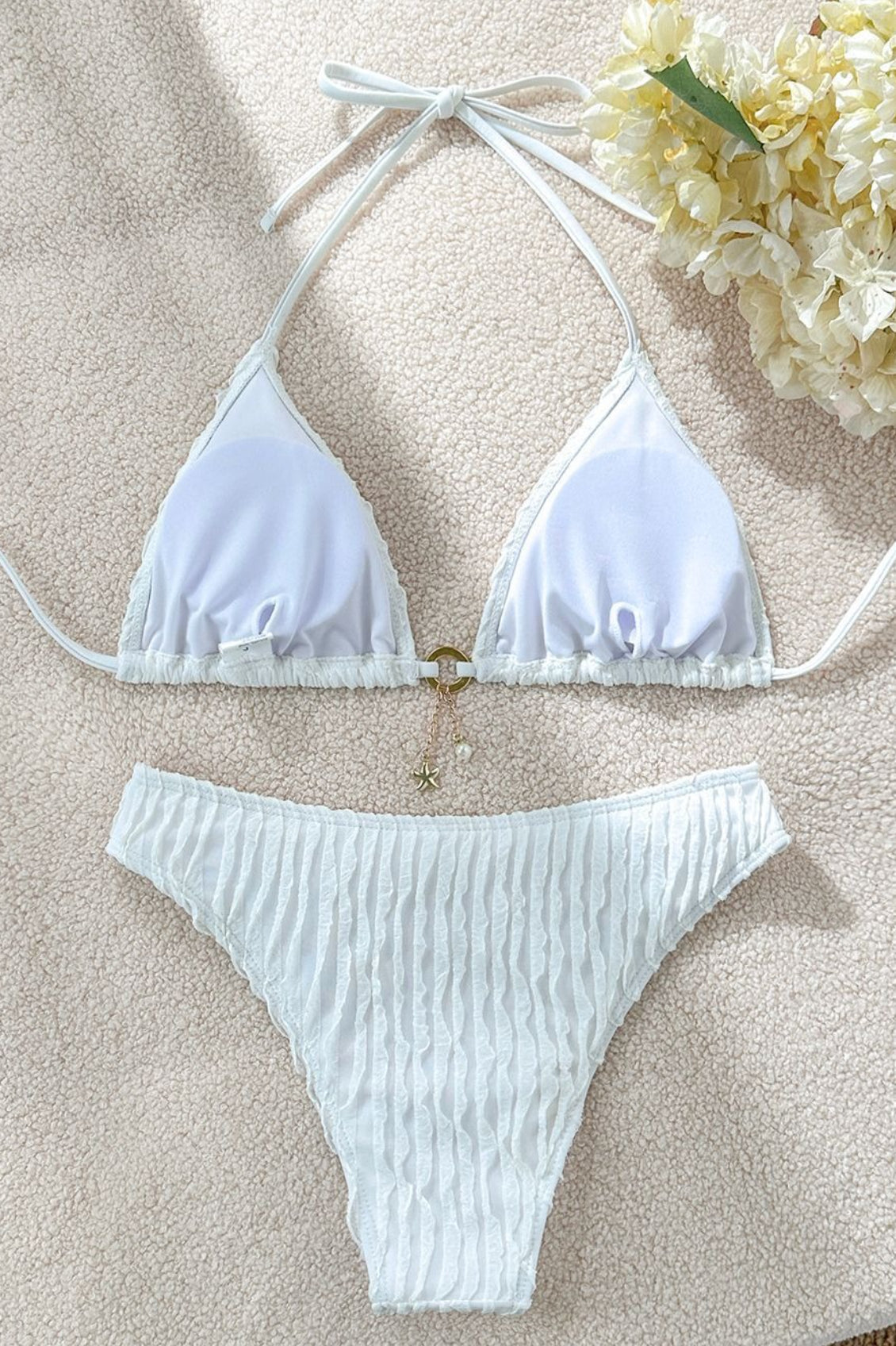 Textured Drawstring Tie Bikini Set