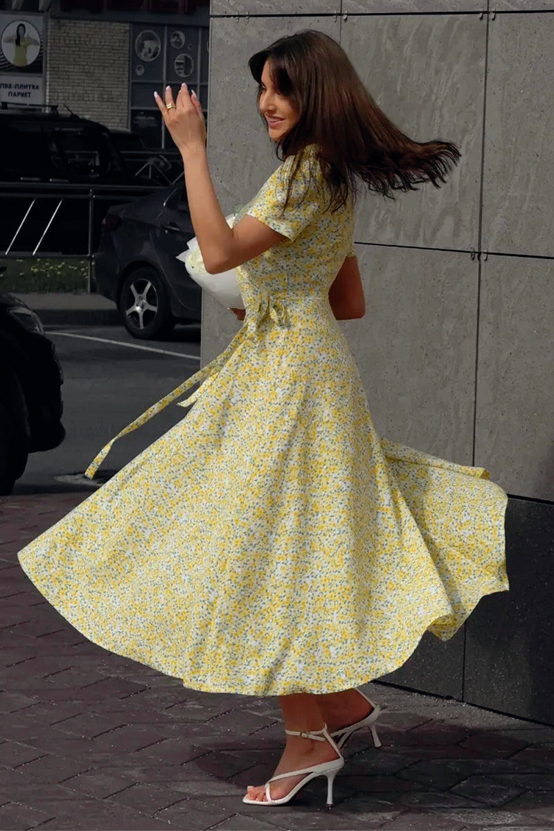 Deep V-Neck Floral Dress