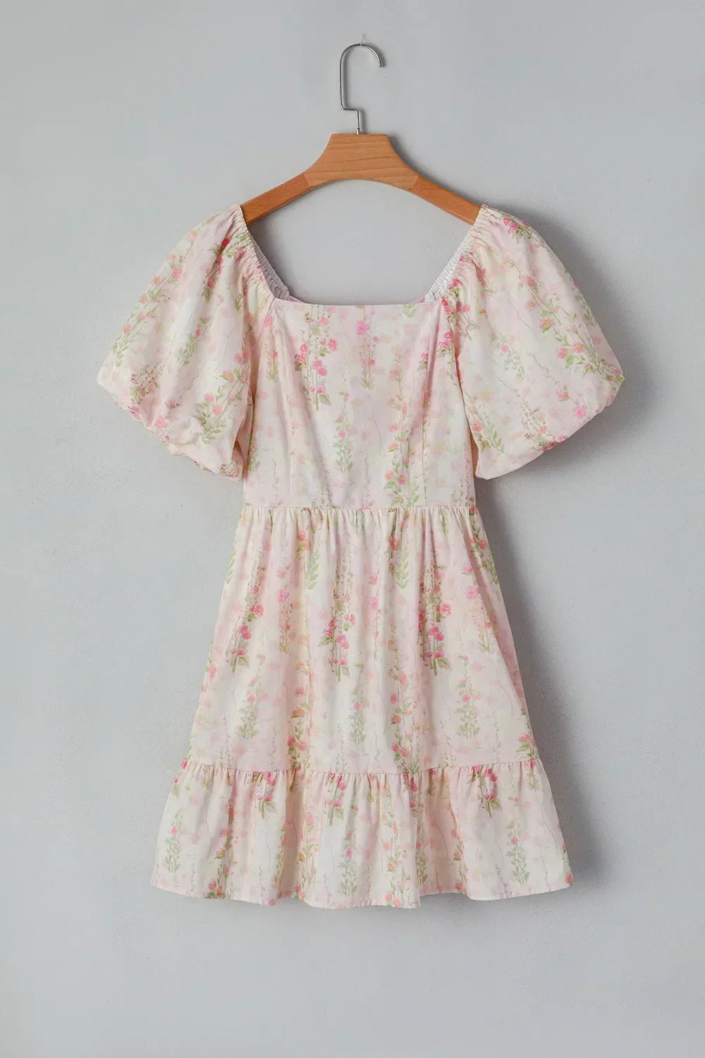 Floral Print Square Neck Puff Sleeve Ruffle Hem A-Line Mini Dress 6