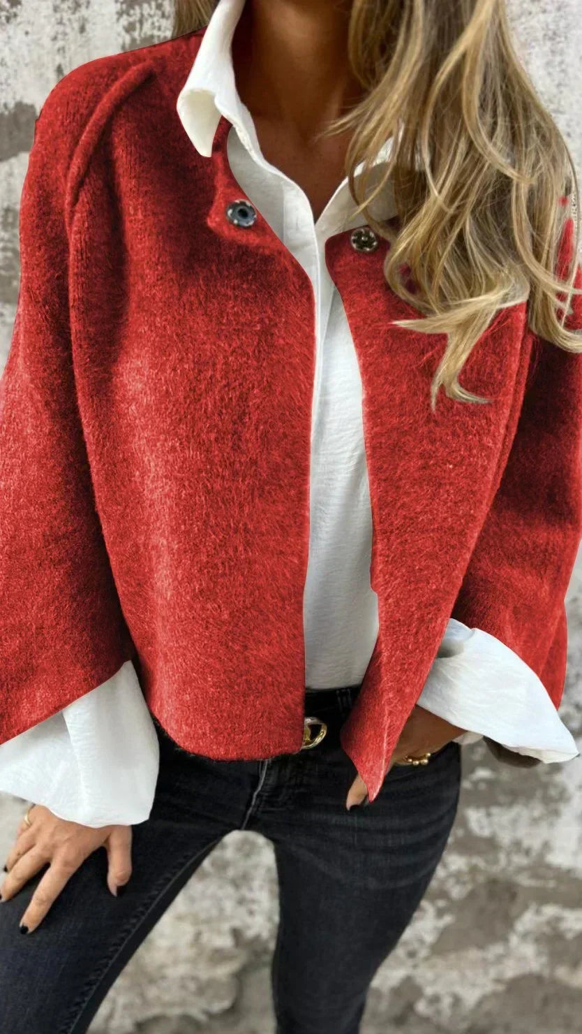Textured Collared Button Front Cropped Jacket