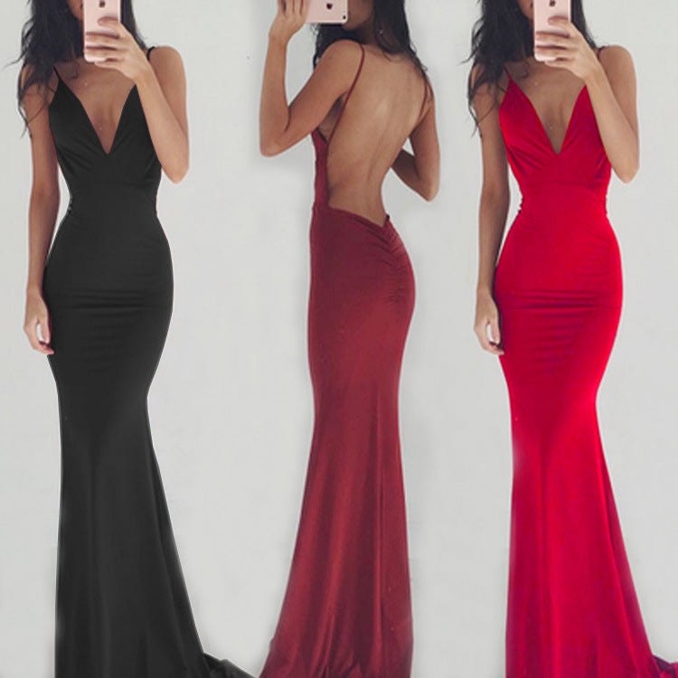 Deep V-Neck Spaghetti Strap Backless Mermaid Maxi Gown 2