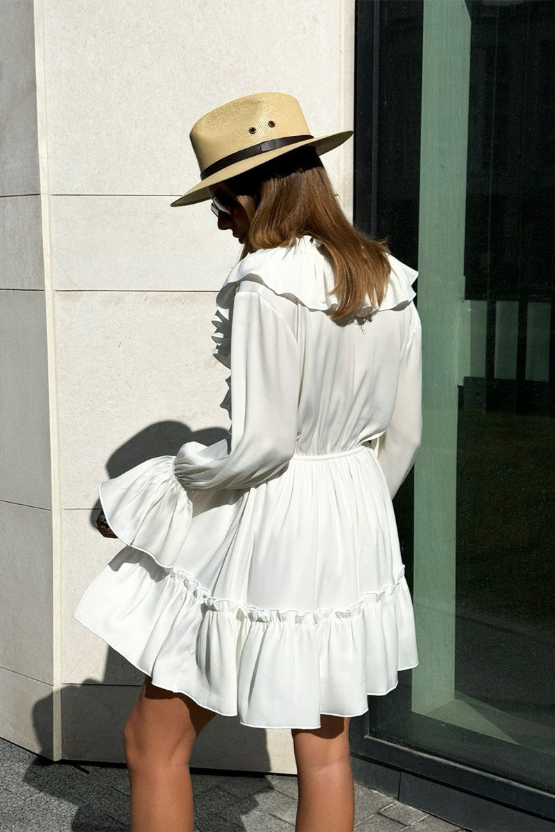 Chiffon V Neck Flared Sleeve Mini Dress - View 5