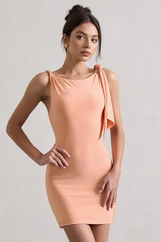 Solid Bodycon Twist Mini Party Dress
