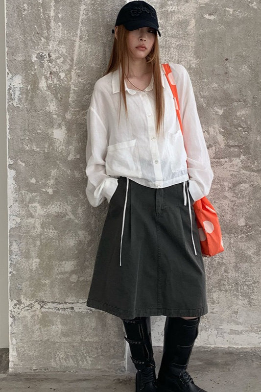 Solid Color Elastic Back A Line Skirt