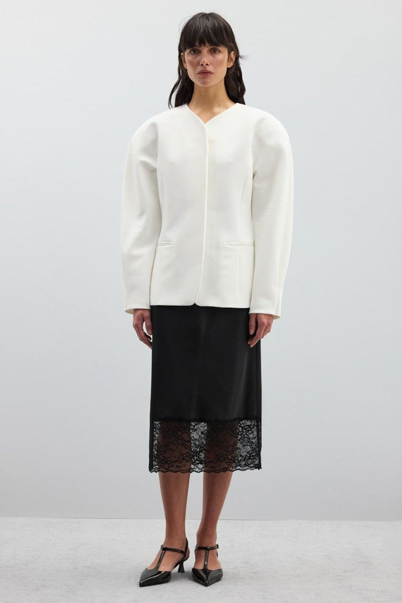 Lace Insert Solid Color Satin Skirt