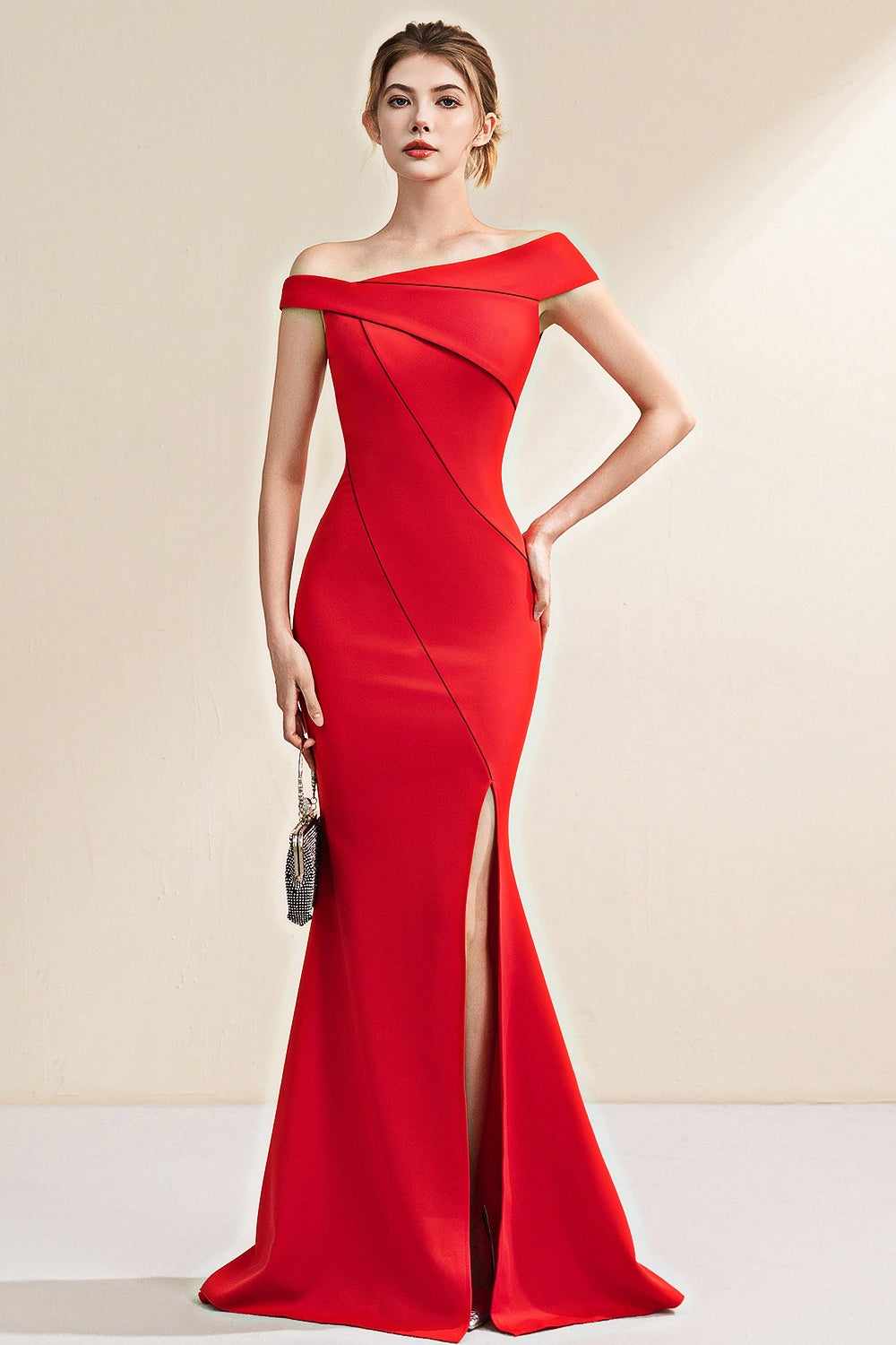 Off Shoulder Wrap High Split Mermaid Gown