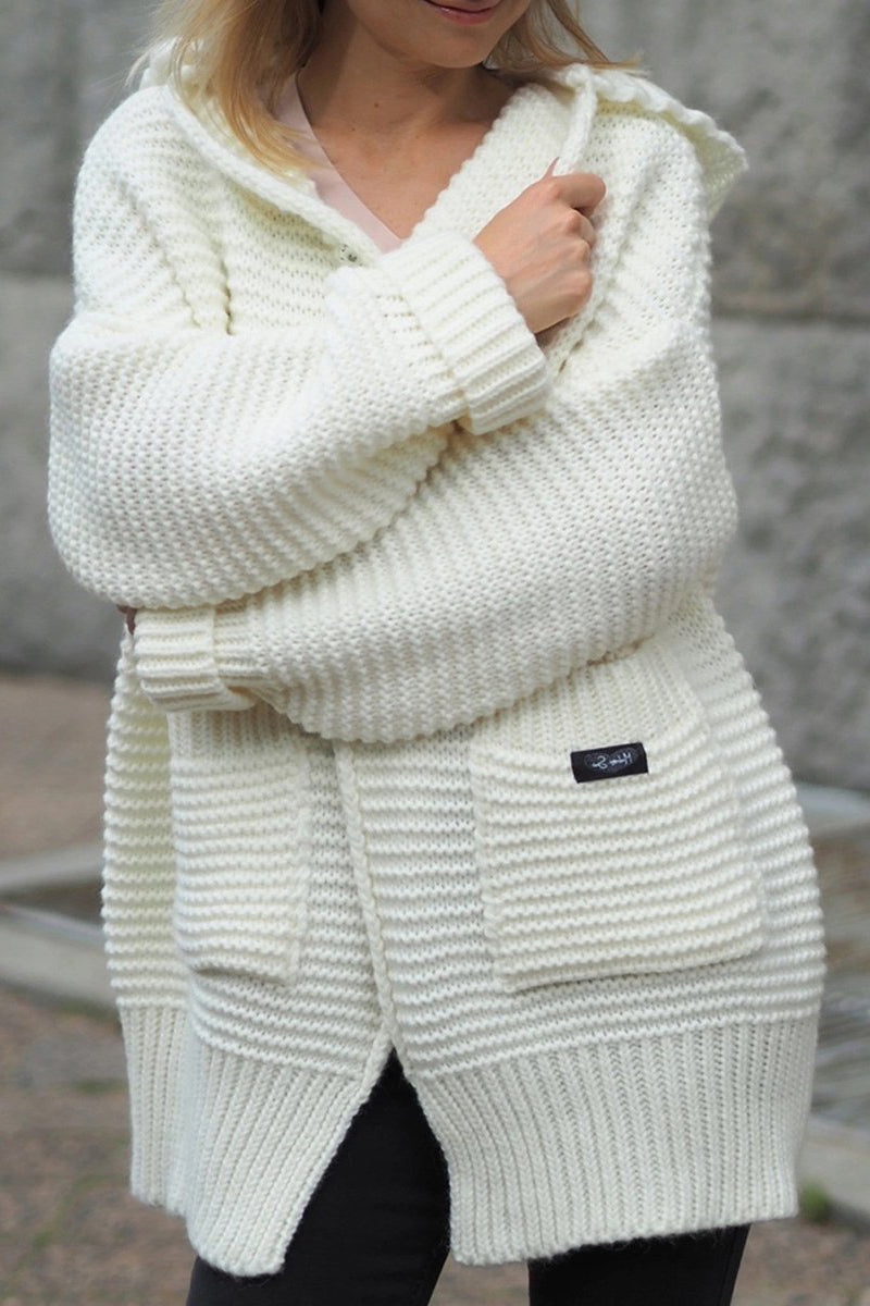 Pocket Hooded Button Oversized Cardigan