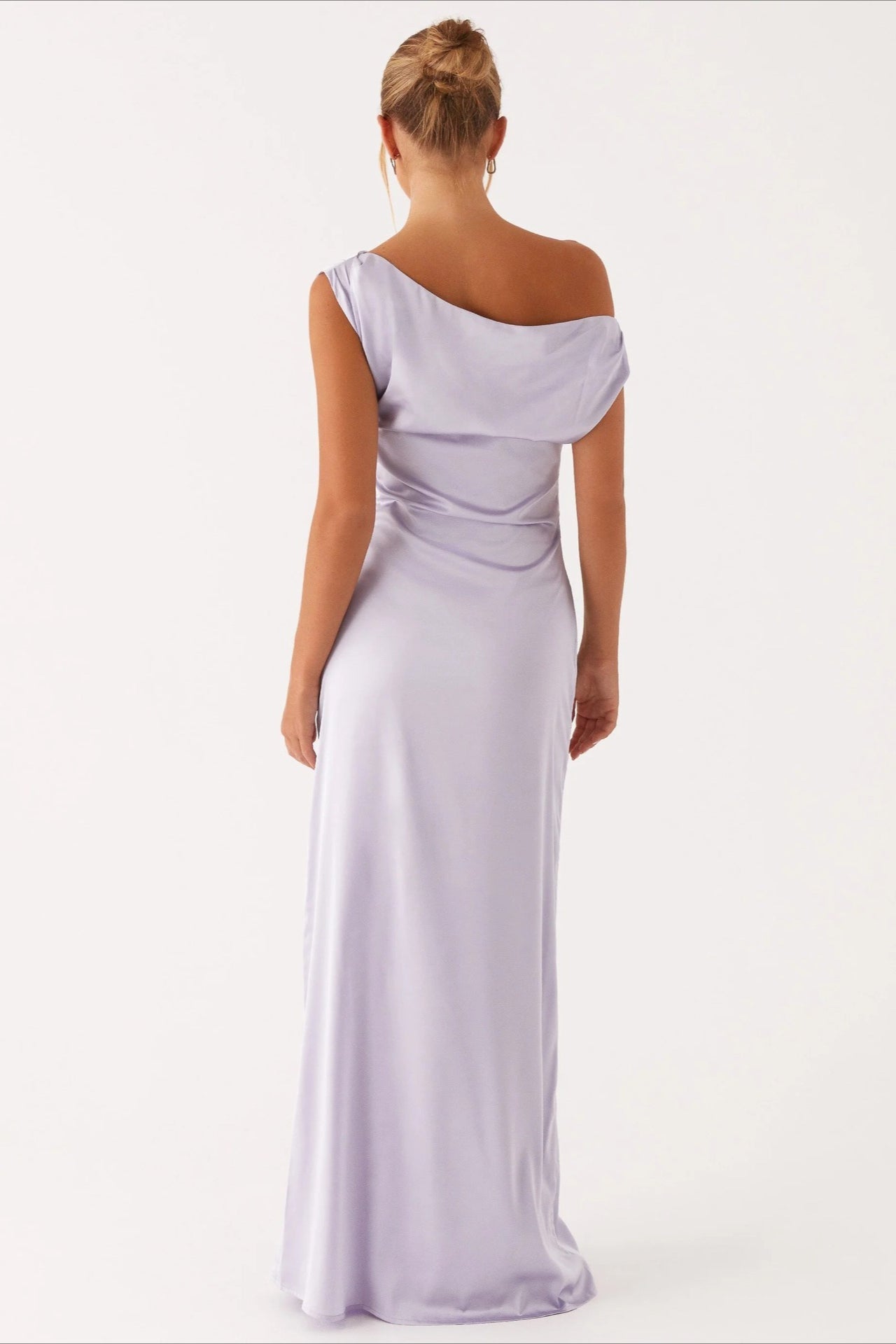 Satin Asymmetric One Shoulder Ruched Maxi Gown