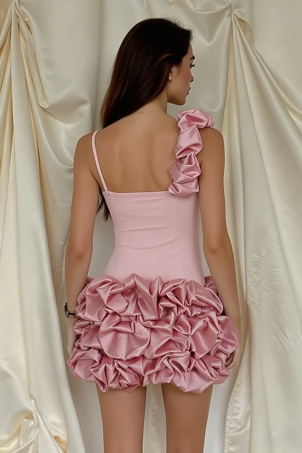 3D Ruffle Tutu Contrast V Neck Mini Slip Dress