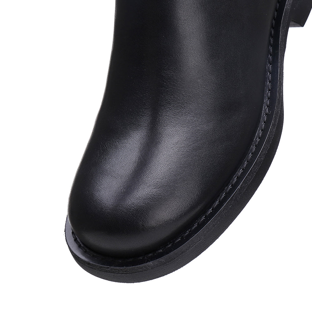 Handmade Soft��Leather Knee High Boots Side Zip Riding Boots Short Plush Lining in Black/Brown