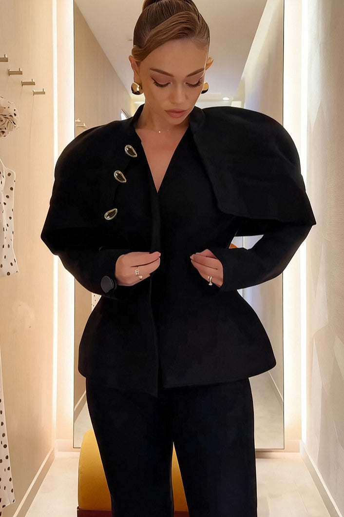 Chic Black Waist Defined Blazer