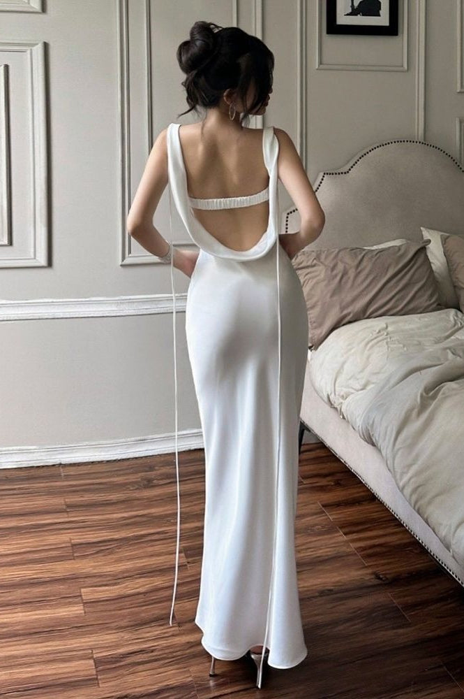Satin Halter Mermaid Maxi Silk Dress - View 3