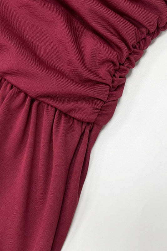 Strapless Ruched Flowy Maxi Formal Dress