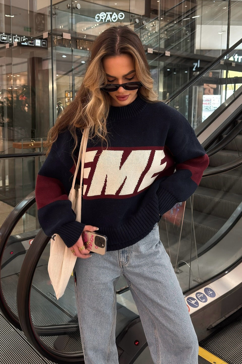 Oversized Letter Print Sweater