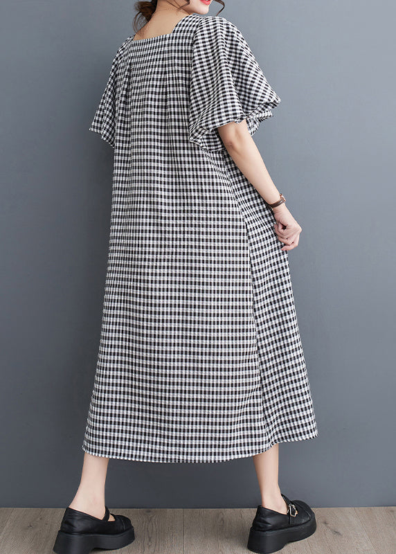 Gingham Square Neck Flutter Sleeve A-Line Shift Midi Dress