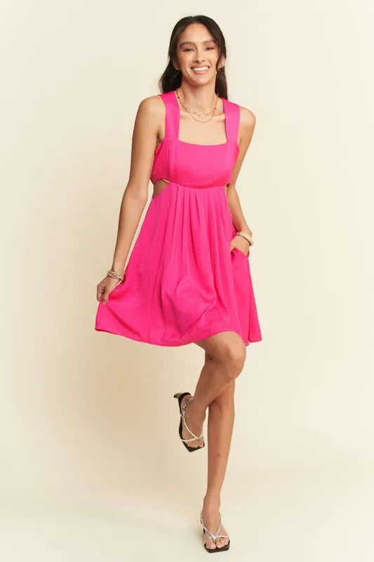 Davi & Dani Washed Satin Cutout Skirt Bandeau Mini Dress