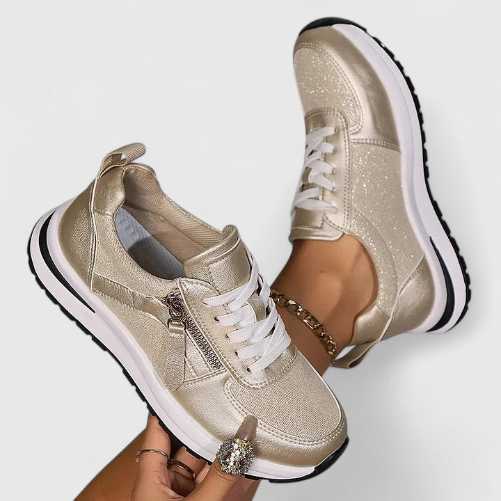 Lace Up Side Zip Glitter Platform Sneakers