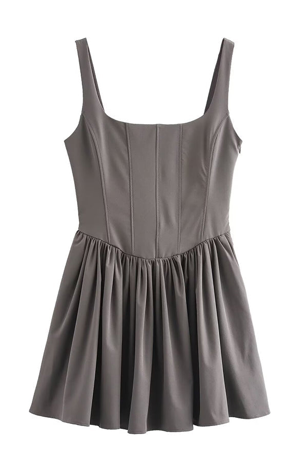 Solid Velvet Square Neck Slim Fit Mini Dress - View 15