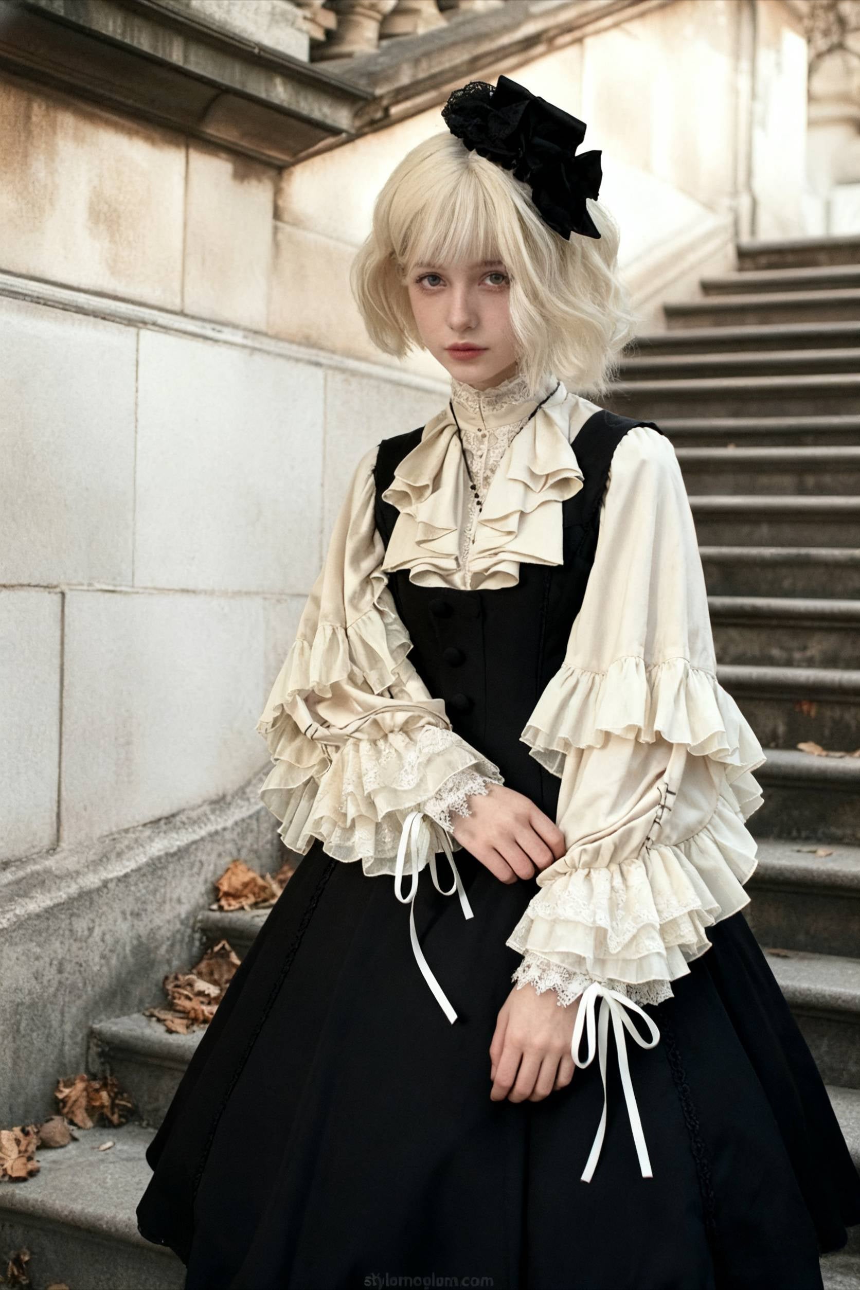 Dark Frill Batwing Sleeve Top