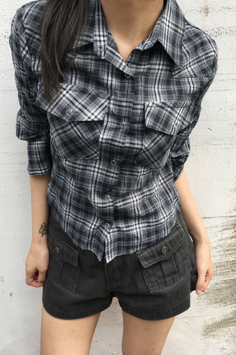 Plaid Collared Snap Button Flap Pocket Fitted Western Shirt