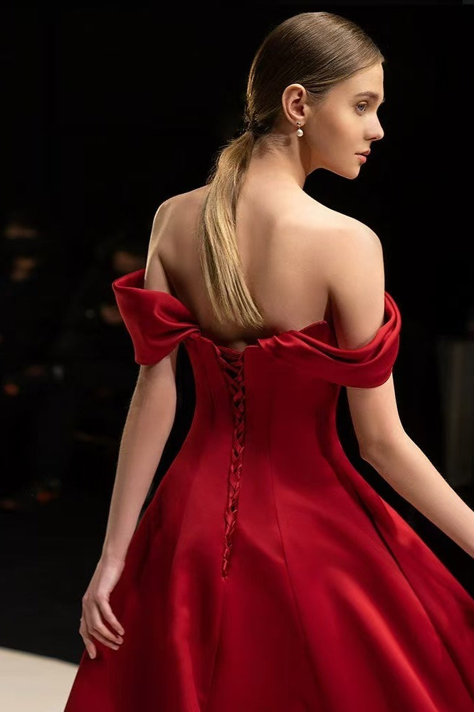 Satin Off Shoulder Ruched Formal Dress
